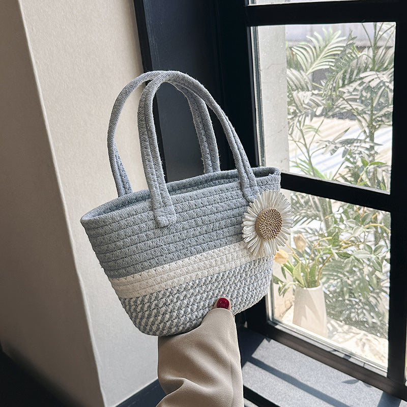 Hand-Woven Bag Women2025New Ethnic Style Straw Bag Forest Style Beach Large Capacity Basket Bag