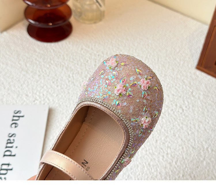 Princess shoes for girls2025Spring New Children's Crystal Shoes for Girls, Soft Sole Leather Shoes to Match Dresses, Spring Edition