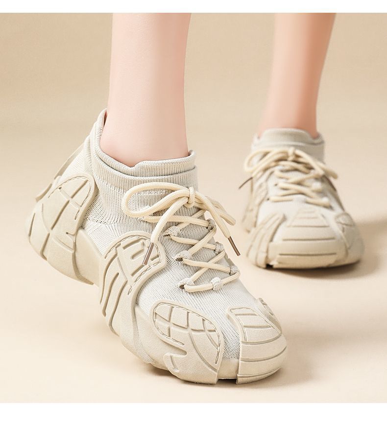 Women's Shoes Spring and Autumn Thick-Soled Dad Shoes Breathable Flyknit Sock Sneakers Women's Octopus Casual Shoes Height-Increasing Shoes