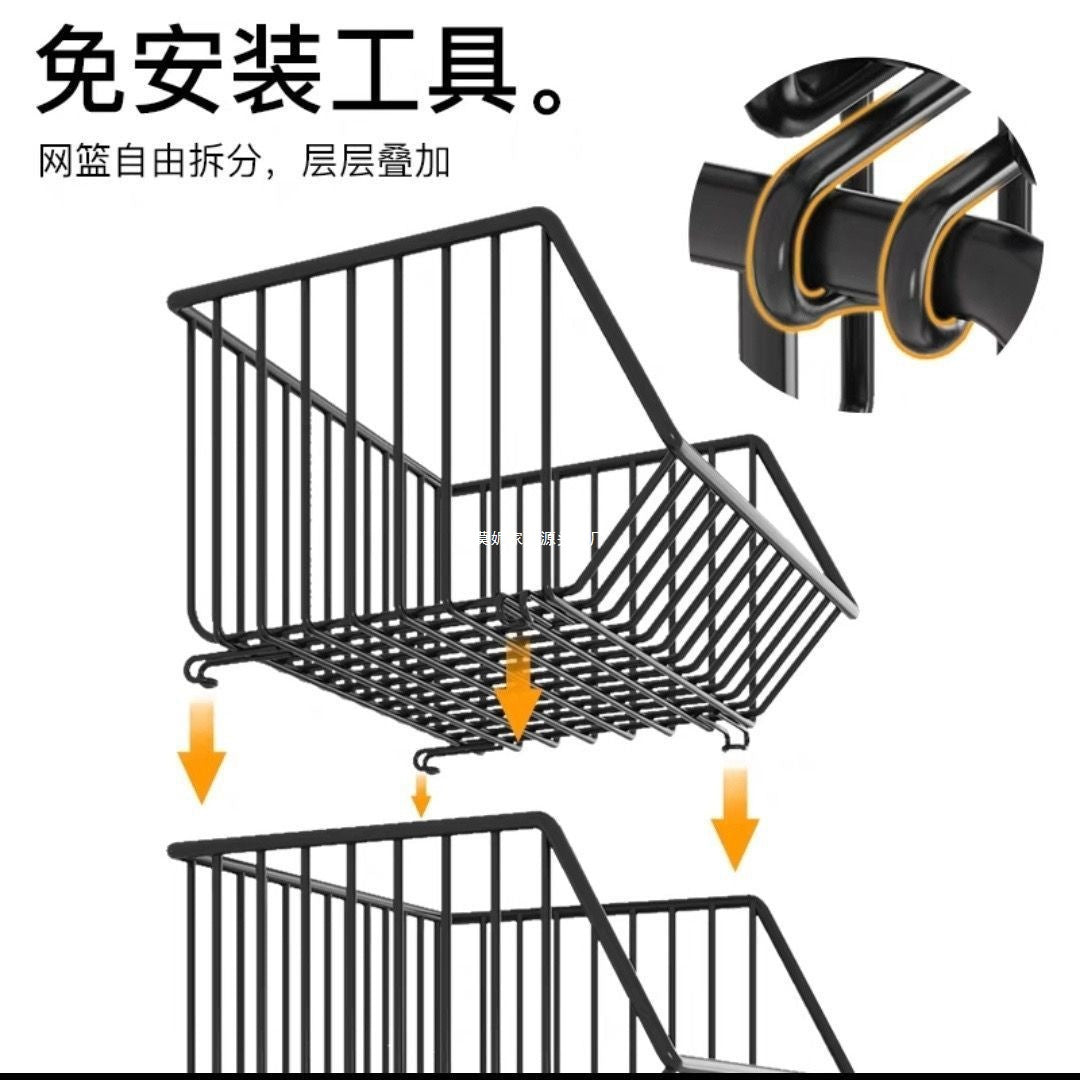 Kitchen Storage Rack Multi-layer Floor-standing Fruit Vegetable Household Mobile Trolley Toy Basket Organizer
