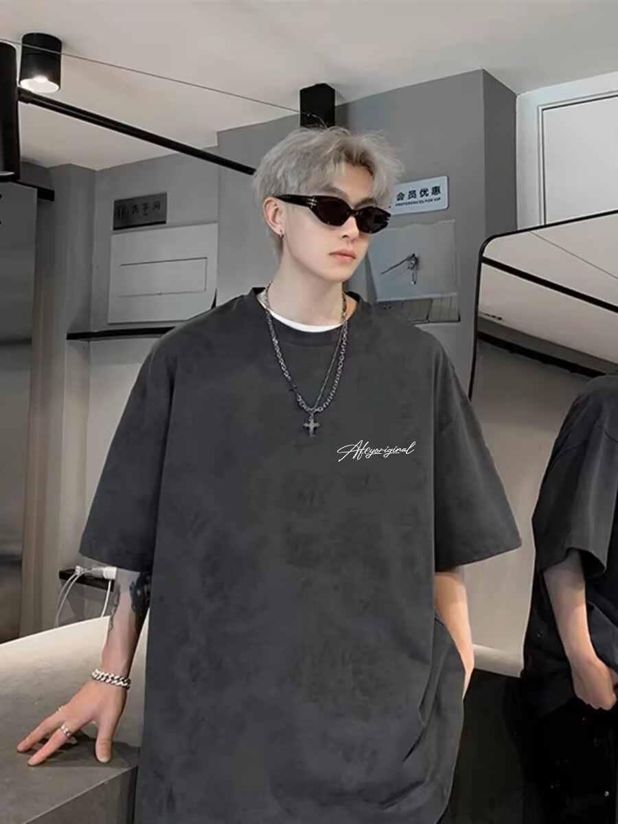 Hip Hop High Street Short Sleeve T T-shirt2025Summer Men oversize Loose Letter Print Trendy Brand Casual Sweatshirt