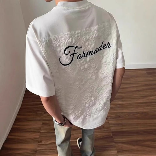vintage Little Chanel Style Embossed Short Sleeve t Men's Summer American Style Trendy Brand Niche Design Heavyweight Regular Shoulder Short Sleeve