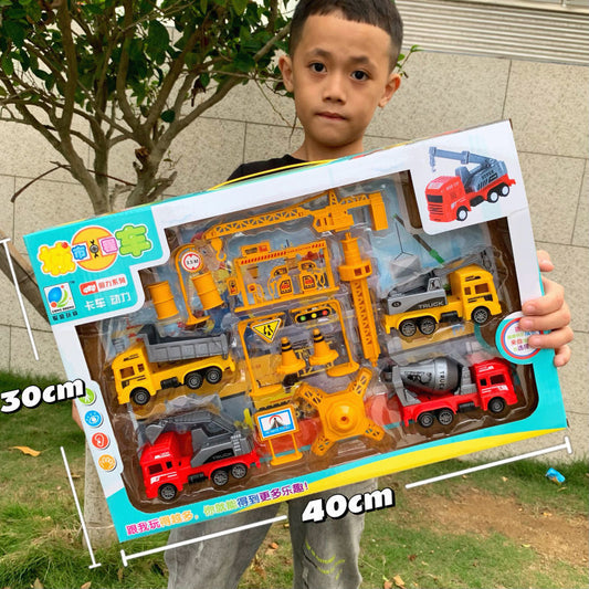 Durable Children's Toy Car Pull-Back Car Simulation Excavator Engineering Vehicle Fire Truck Airplane Model Boy's Gift