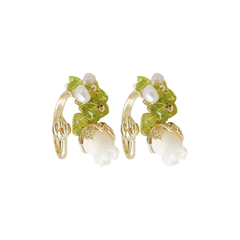 Real Gold Plated Baroque Pearl Tulip Flower Open Ring Korean Fresh Sweet Forest Style Light Luxury Jewelry
