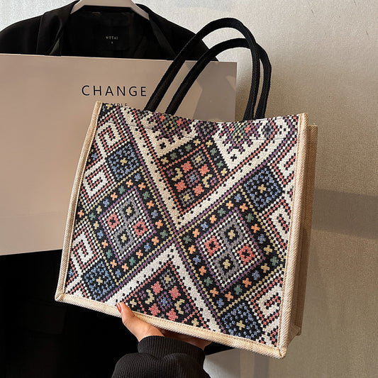 Large Capacity Commuter Bag Women2023New Fashion Single Shoulder Tote Bag Ethnic Style Student Handbag Class Bag Trendy
