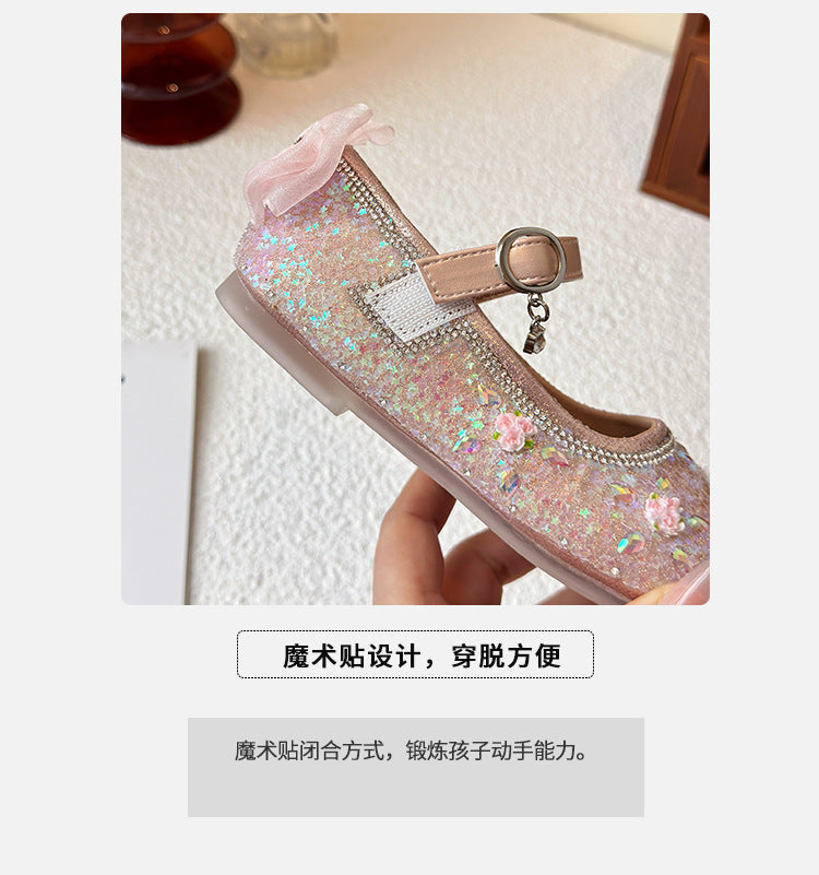 Princess shoes for girls2025Spring New Children's Crystal Shoes for Girls, Soft Sole Leather Shoes to Match Dresses, Spring Edition