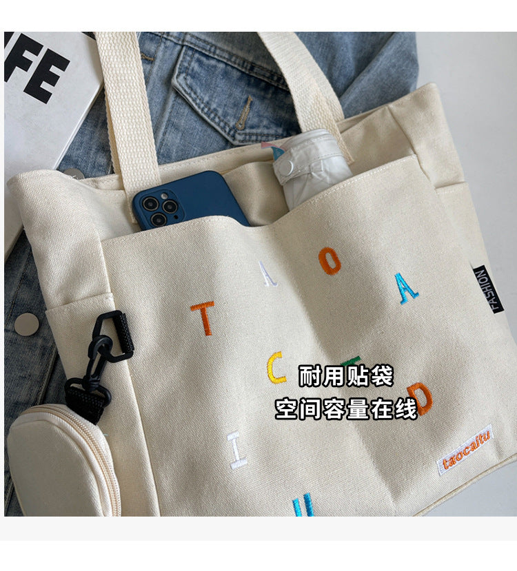 Large Capacity Canvas Bag Women2024New Commuter Tote Bag for Women ins College Student Class Shoulder Tote Bag