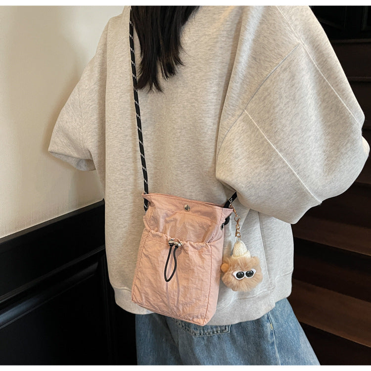 Internet celebrity ins Single Shoulder Crossbody Drawstring Small Bag2025Niche Fashion Lightweight mini Women's Nylon Phone Bag