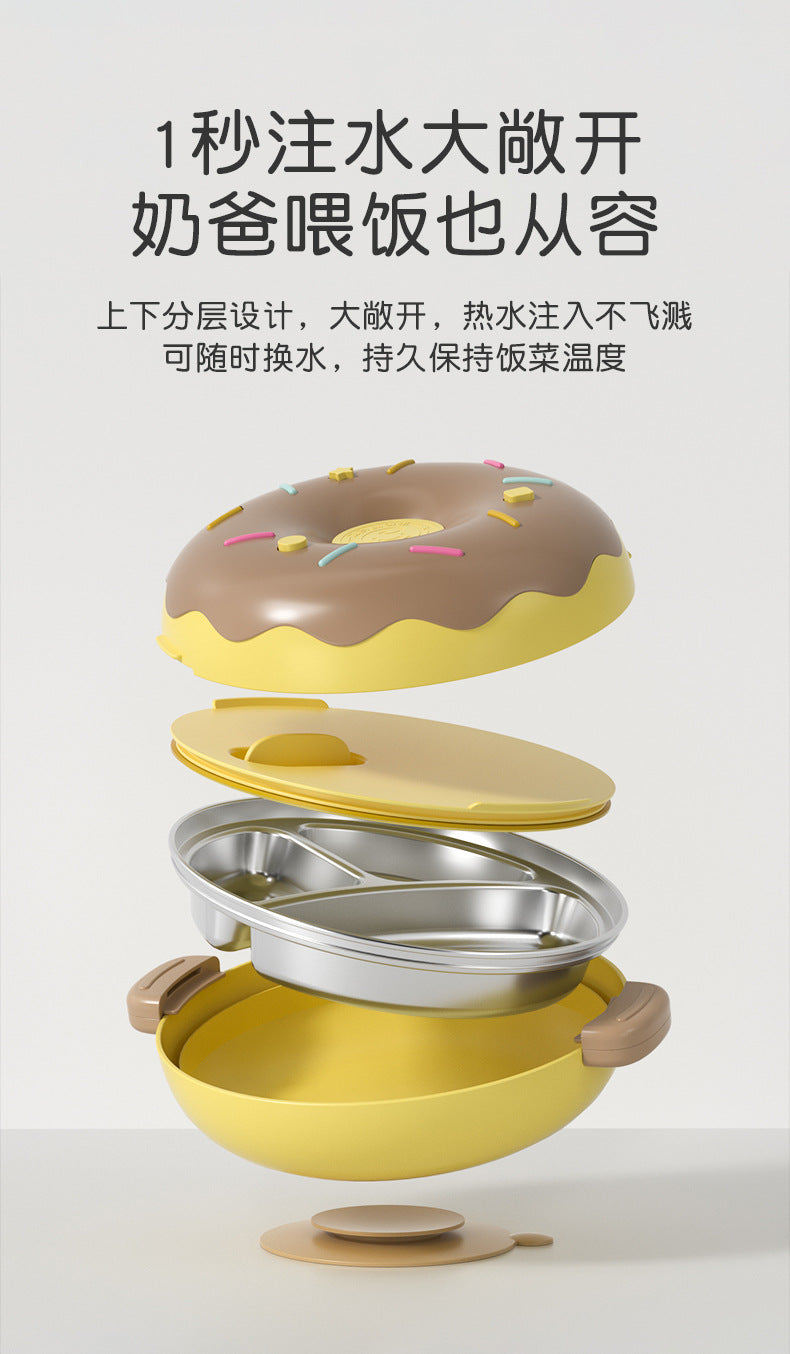 goryeobaby Children's Stainless Steel Plate Baby Suction Bowl Water-Insulated Bowl Baby Divided Plate Baby Food Utensils