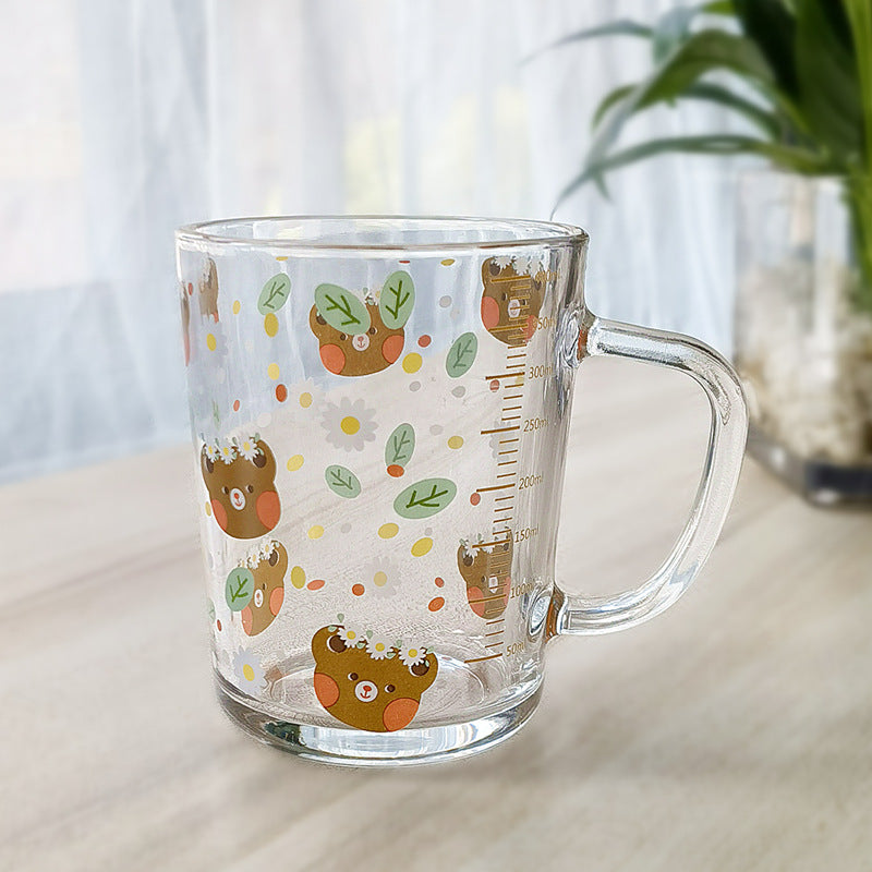 ins Glass Cup with Straw Milk Breakfast Cup Cute Cartoon Graduated Cup with Lid Spoon Gift Customization logo