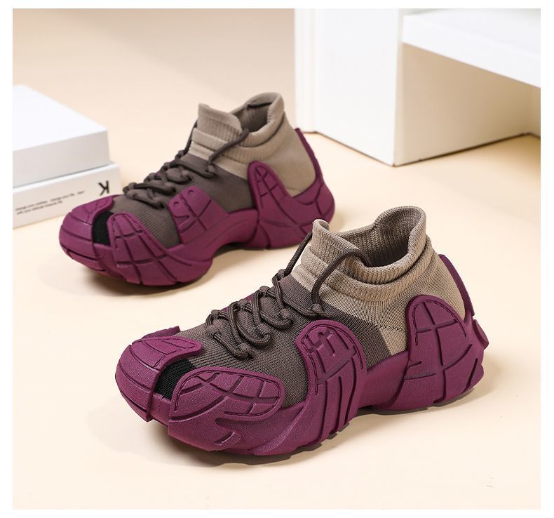 Women's Shoes Spring and Autumn Thick-Soled Dad Shoes Breathable Flyknit Sock Sneakers Women's Octopus Casual Shoes Height-Increasing Shoes