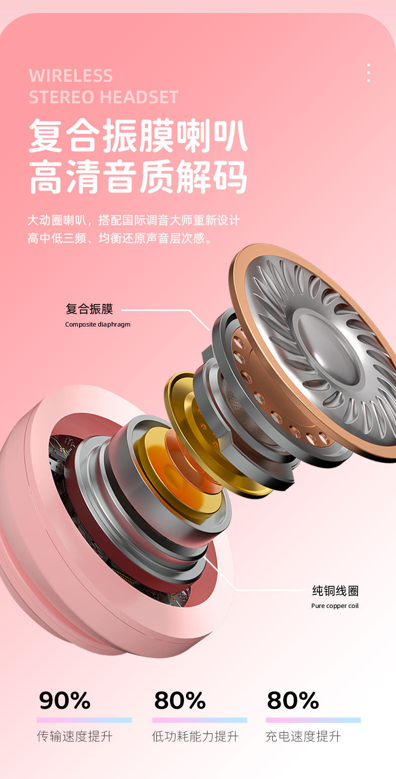 Space Capsule Cat Ear Bluetooth Headphones5.3Head-mounted Cute Glowing Cross-border Hot Item STN28S Ultra-long life battery