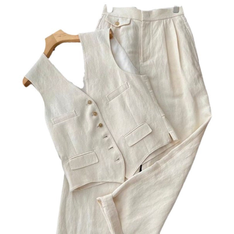 2025Summer New Korean Fashion Design Sense Elegant Suit Vest+Wide Leg Pants Two-Piece Set ins Fashion