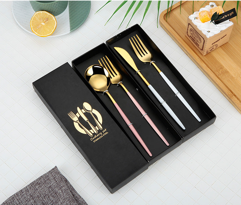 Portuguese Cutlery Stainless Steel Knife and Fork Two-Piece Set Western Steak Knife Fork Spoon Cutlery Gift Box Set Customizable LO