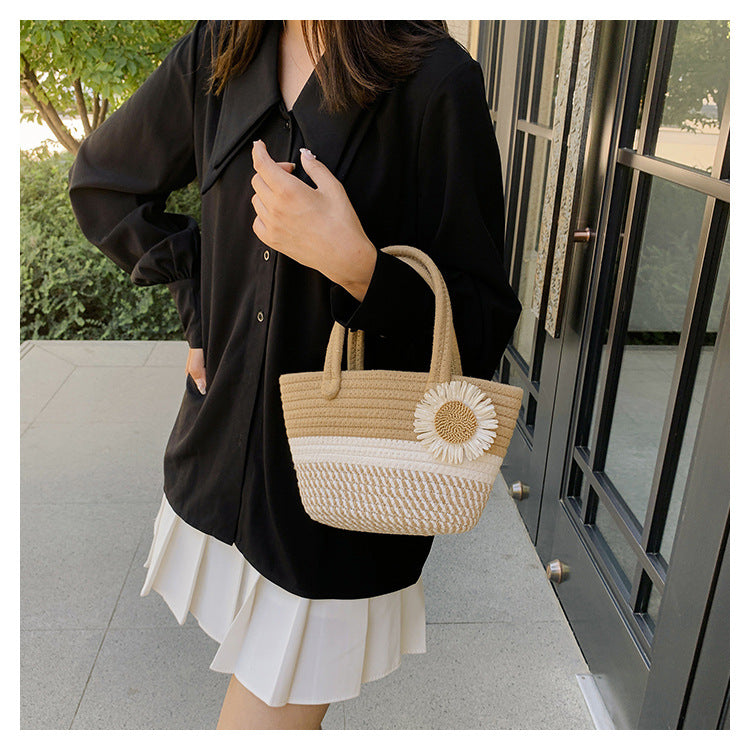Hand-Woven Bag Women2025New Ethnic Style Straw Bag Forest Style Beach Large Capacity Basket Bag