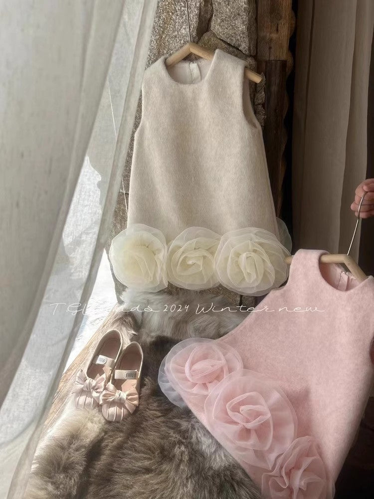 Sweet Little Girl's Little Chanel Style Dress New Children's Autumn Winter Girl's First Birthday Dress Floral Tank Dress