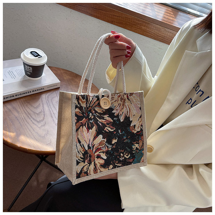 Student Korean Style Handbag Women Fashion Linen Lunch Bag New Japanese Style ins Canvas Tote Lunch Box Bag