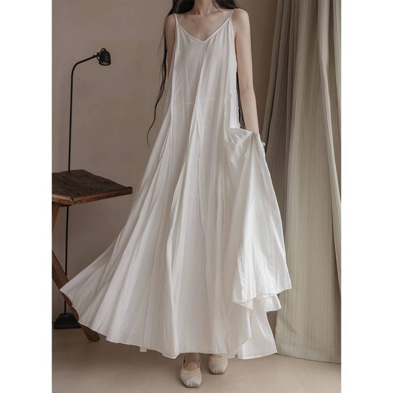 2025Spring New Heavy Craft Large Hem Strap Dress New Chinese Style Retro National Style Artistic Patchwork Long Dress