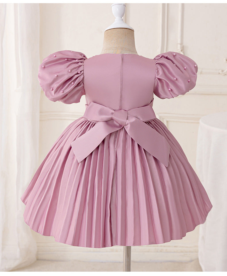 Birthday Party Evening Dress Puff Sleeve Girl Princess Dress Baby Pearl