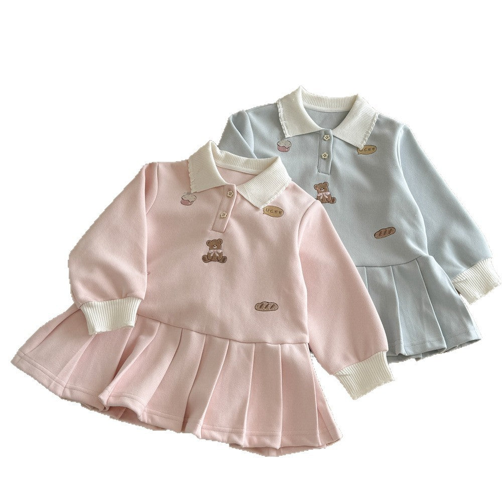 Sweet Little Girl Dress Autumn New Fashionable Baby Girl Princess Dress College Style Children's Dress POLO Autumn Skirt