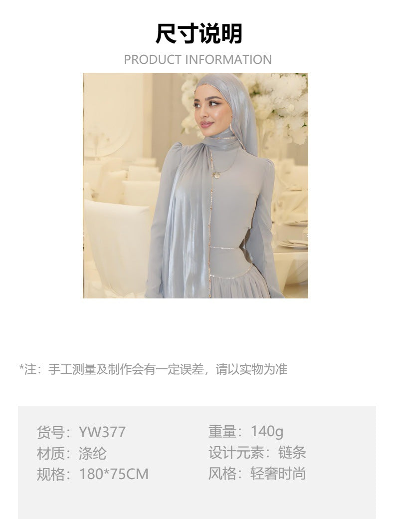 Southeast Asia Hot-Selling Popular Solid Color Chiffon Island Silk Chain Long Scarf Summer Refreshing Breathable Sun-Proof Ethnic Headscarf