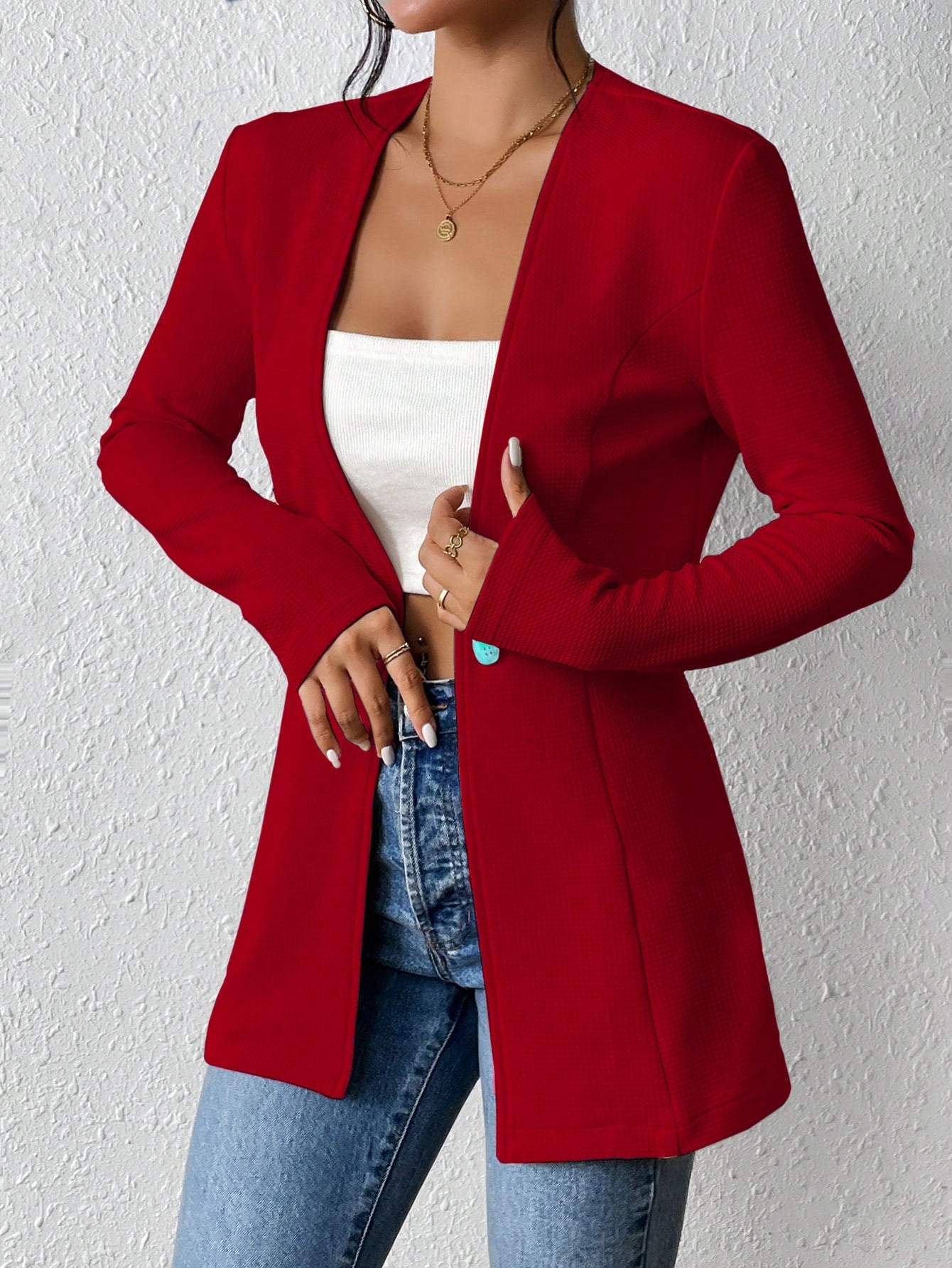 2025New Korean Fashion Style from Amazon Europe and America V Single Button Solid Color Long Sleeve Blazer