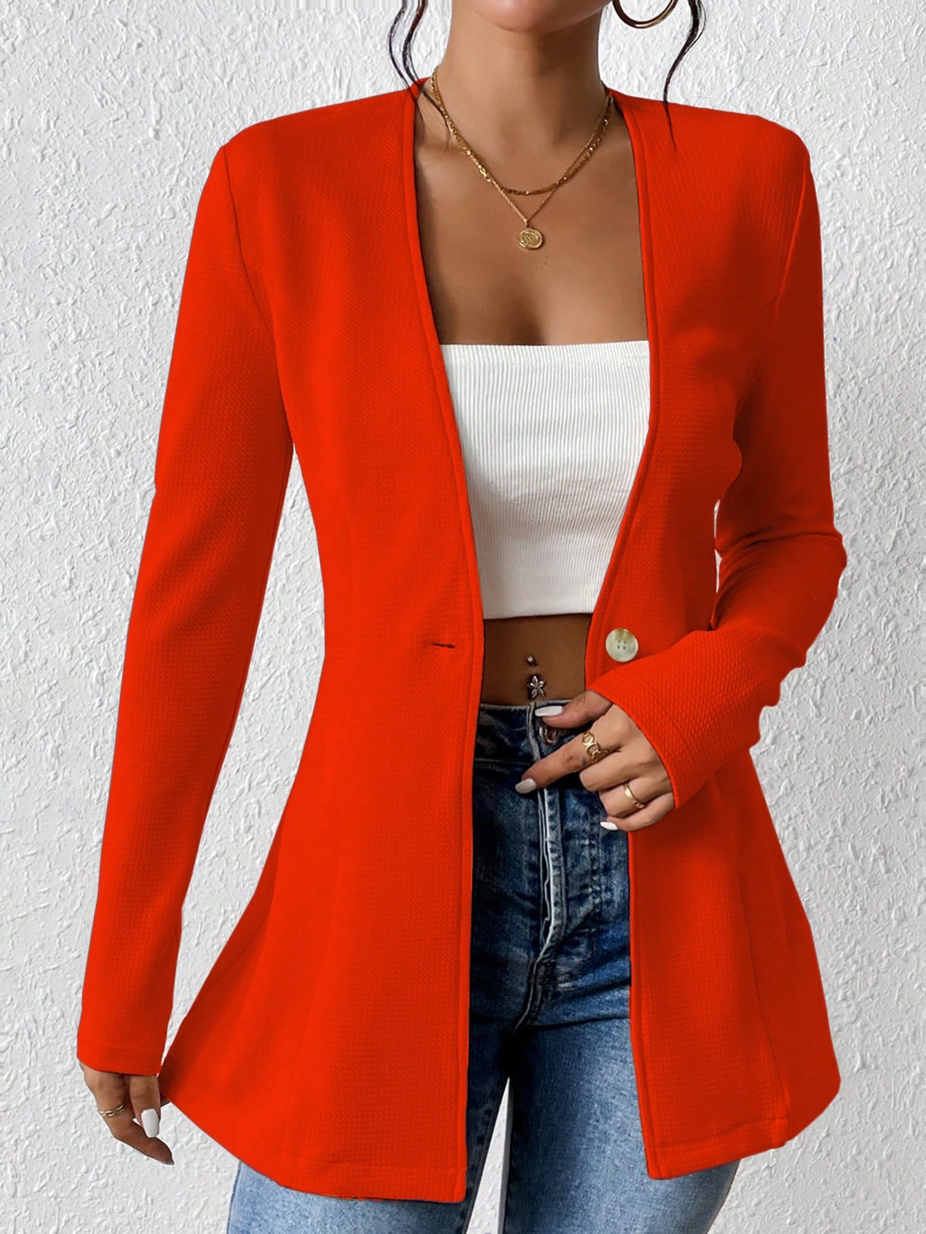 2025New Korean Fashion Style from Amazon Europe and America V Single Button Solid Color Long Sleeve Blazer