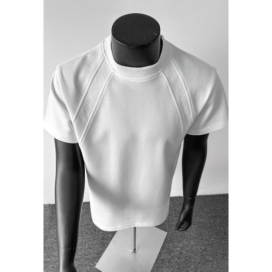 cleanfit American Style Heavyweight Deconstructed Short Sleeve Men's Summer boxy Version T T-shirt Air Layer Patchwork Gray Top