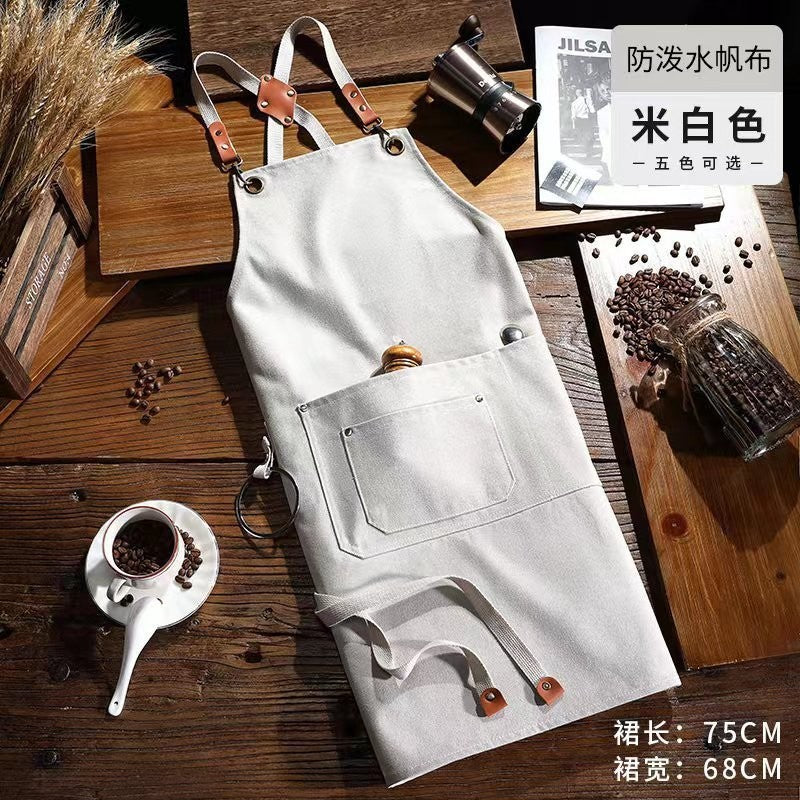 Factory Waterproof Canvas Apron Custom Printed Catering Kitchen Workwear Dirt-resistant Cross-border Advertising Foreign Trade Wholesale