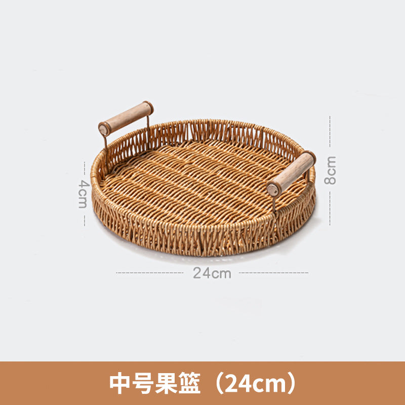 Snack Tray Dessert Tea Snacks Fruit Basket Imitation Rattan Tray Home Living Room Cake Bread Bamboo Basket Dried Fruit Plate