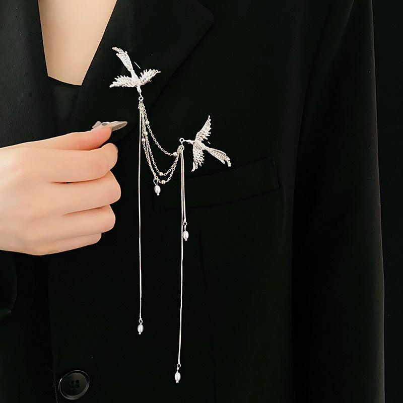 New Chinese Style Phoenix Pearl Tassel Brooch Chinese Style New Fashion Brooch Niche Versatile Exquisite Pin Accessory
