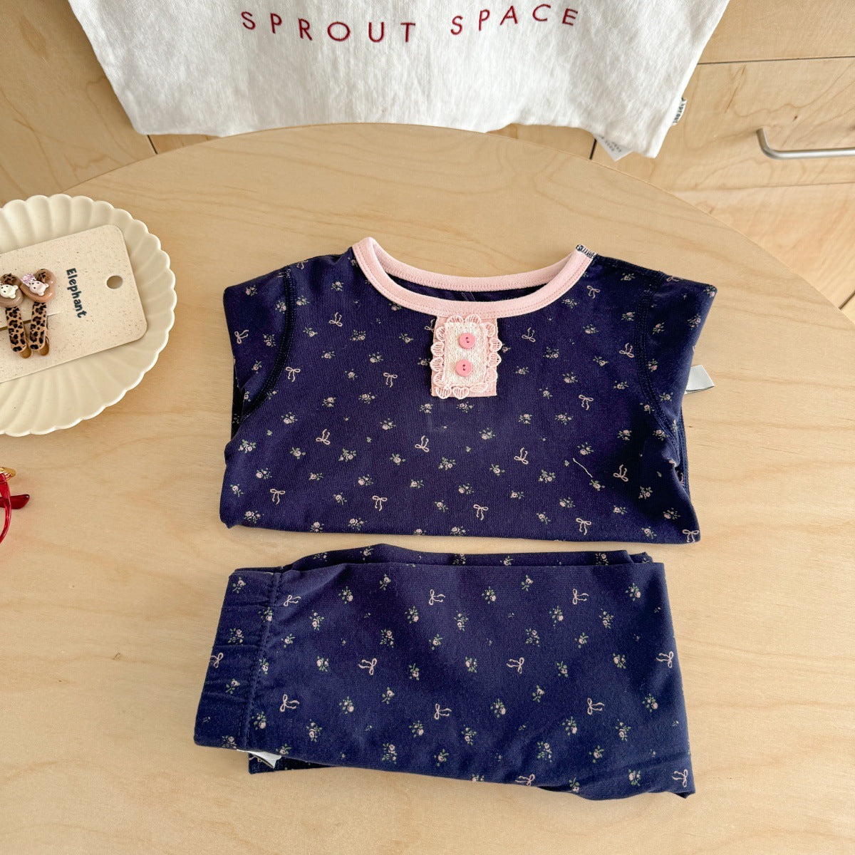 Girls A Pajama Set2025Autumn Girls Korean Style Homewear Baby Cute Cartoon Print Two-Piece Set Trendy