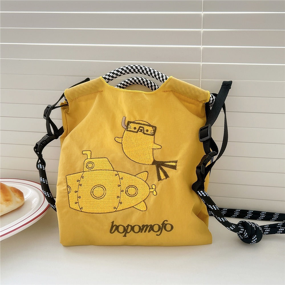 Japanese Style BallChain Same Style Eco-Friendly Embroidered Shopping Bag Nylon Fabric Floral Handheld Niche Fashion Shopping Bag