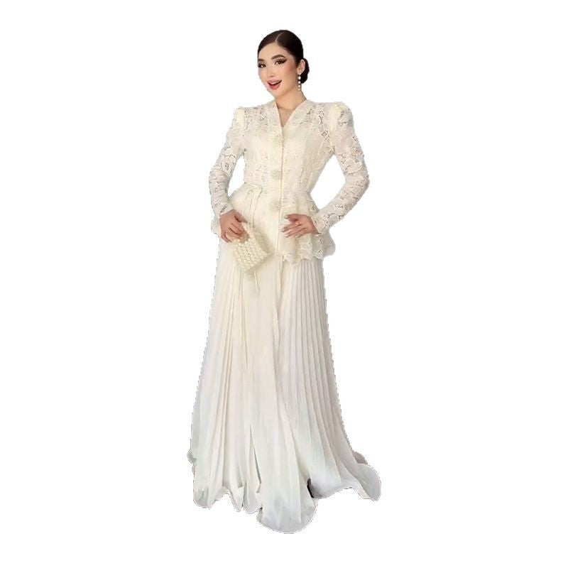 2025New Women's Fashion European and American Amazon Cross-Border Foreign Trade Heavy Craftsmanship High-End Elegant Lace Pleated Suit