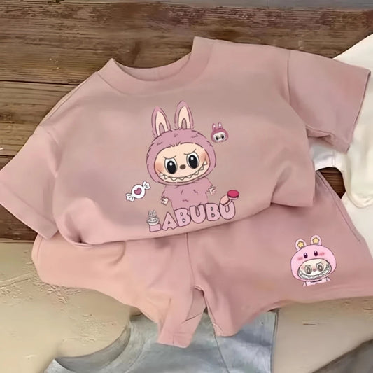 Cute Short Sleeve and Shorts Cartoon Fashion Casual Set for Boys and Girls, Loose Trendy Two-Piece Set for Toddlers and Kids