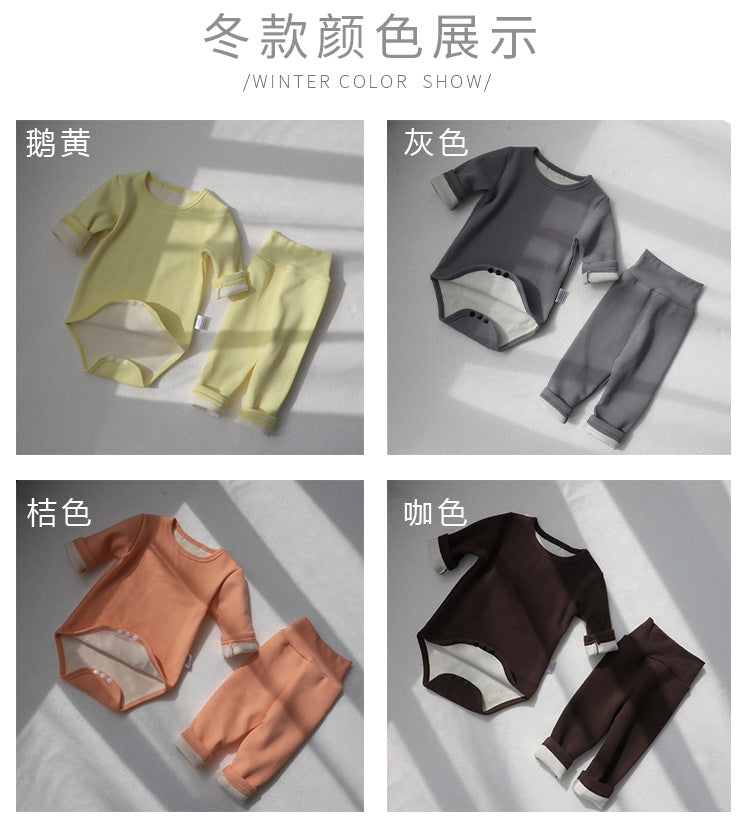 Baby Romper Spring and Autumn a High-Waist Belly Protection Pants Set Baby Spring and Autumn Triangle Romper Bodysuit Jumpsuit