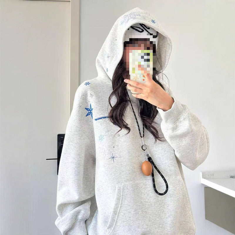 American High Street Snowflake Embroidered Sweatshirt Men and Women Couple Wear Heavy Hoodie2025Fashionable Brand Autumn Casual Jacket