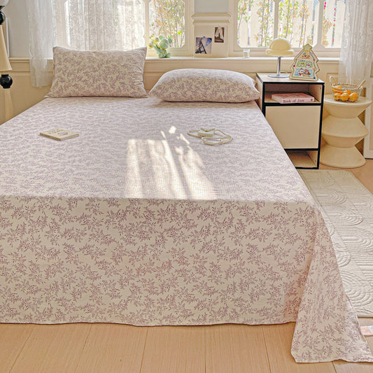 a Double-layer Gauze Bed Sheet Single Piece Fresh Style A Summer-style Naked Sleep Pillowcase Single Double Student Dormitory Three-piece Set
