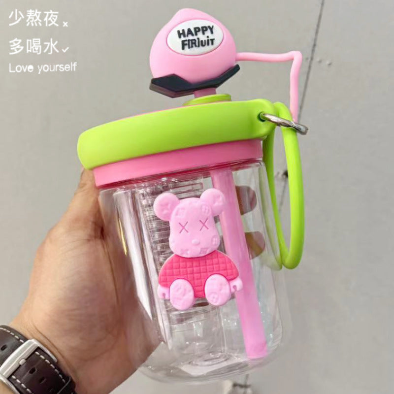 Water Cup for Girls, High Aesthetic Summer Cute Portable Ultra-light Self-contained New Style with Tea Infuser, Internet Celebrity Straw Space Cup