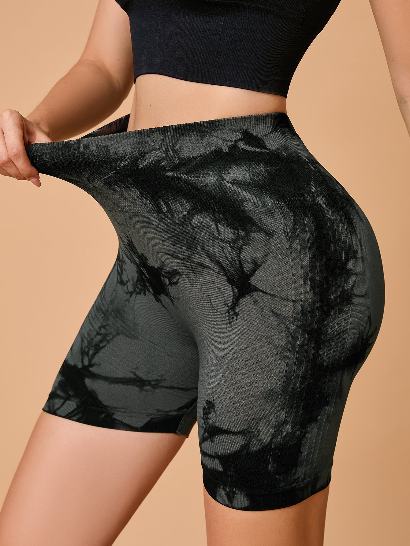 European and American Cross-Border Tie-Dye Yoga Pants Women's Sports Fitness Shorts Seamless High-Waist Barely-There Peach Butt Three-Quarter Pants
