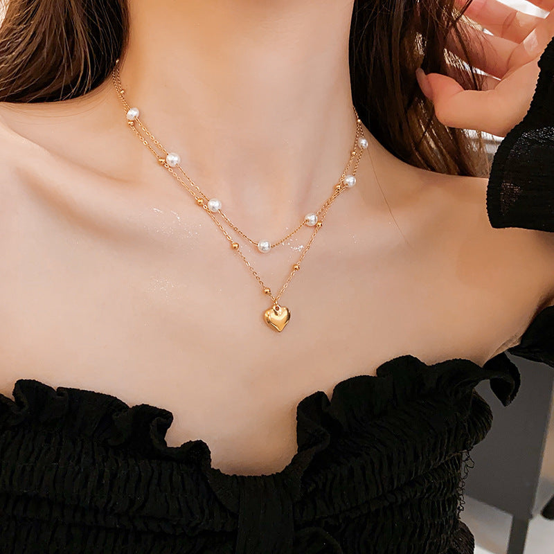 18K Real Gold Plated Moon Heart Pendant Necklace Simple Versatile Elegant Collarbone Chain Light Luxury High-End Necklace