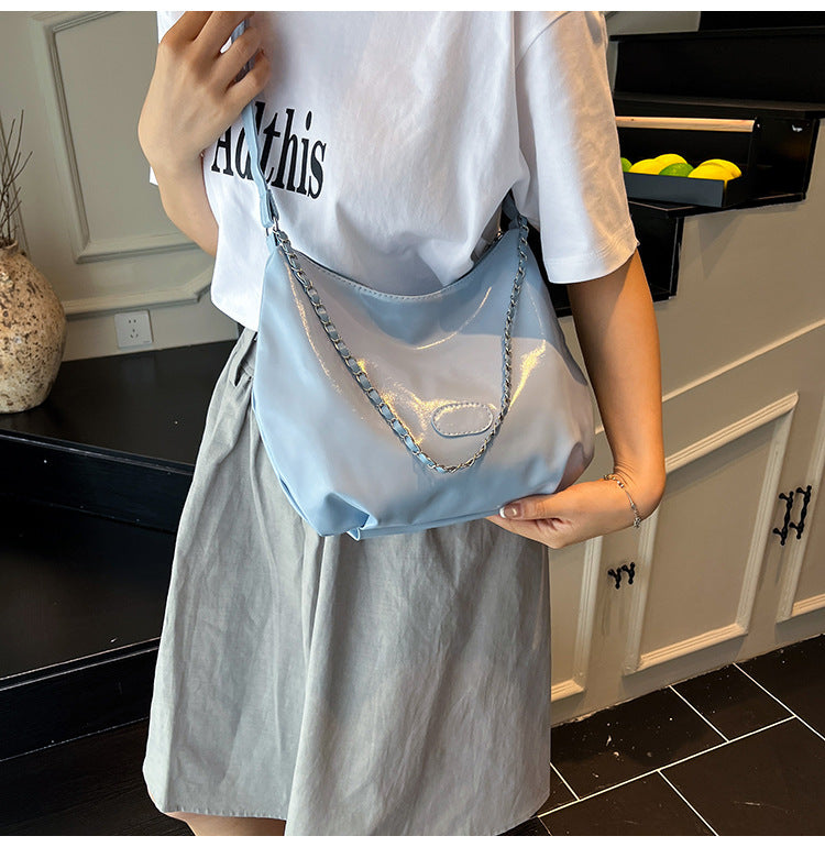 Summer Fashion Simple Casual Soft Surface Fresh Glossy Solid Color Large Capacity Commuter Shoulder Crossbody Bag2025New