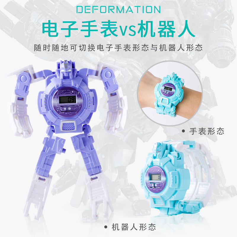 Children's Transforming Watch Electronic Watch Boys and Girls Robot Transforming Internet Celebrity Gift Kids Elementary School Student Gift Prize
