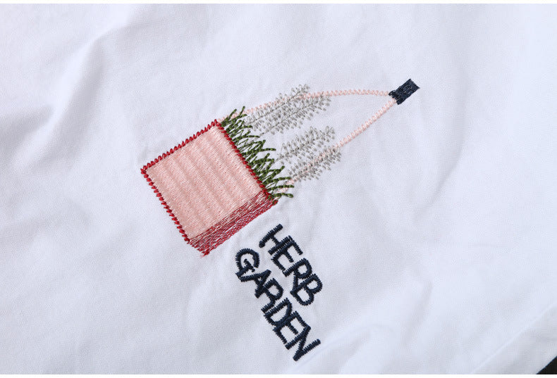 In Stock Japanese and Korean Style Spring Summer Two-Way Cotton Shirt for Women Loose Mid-Length Top Artistic Embroidery Short Sleeve Jacket