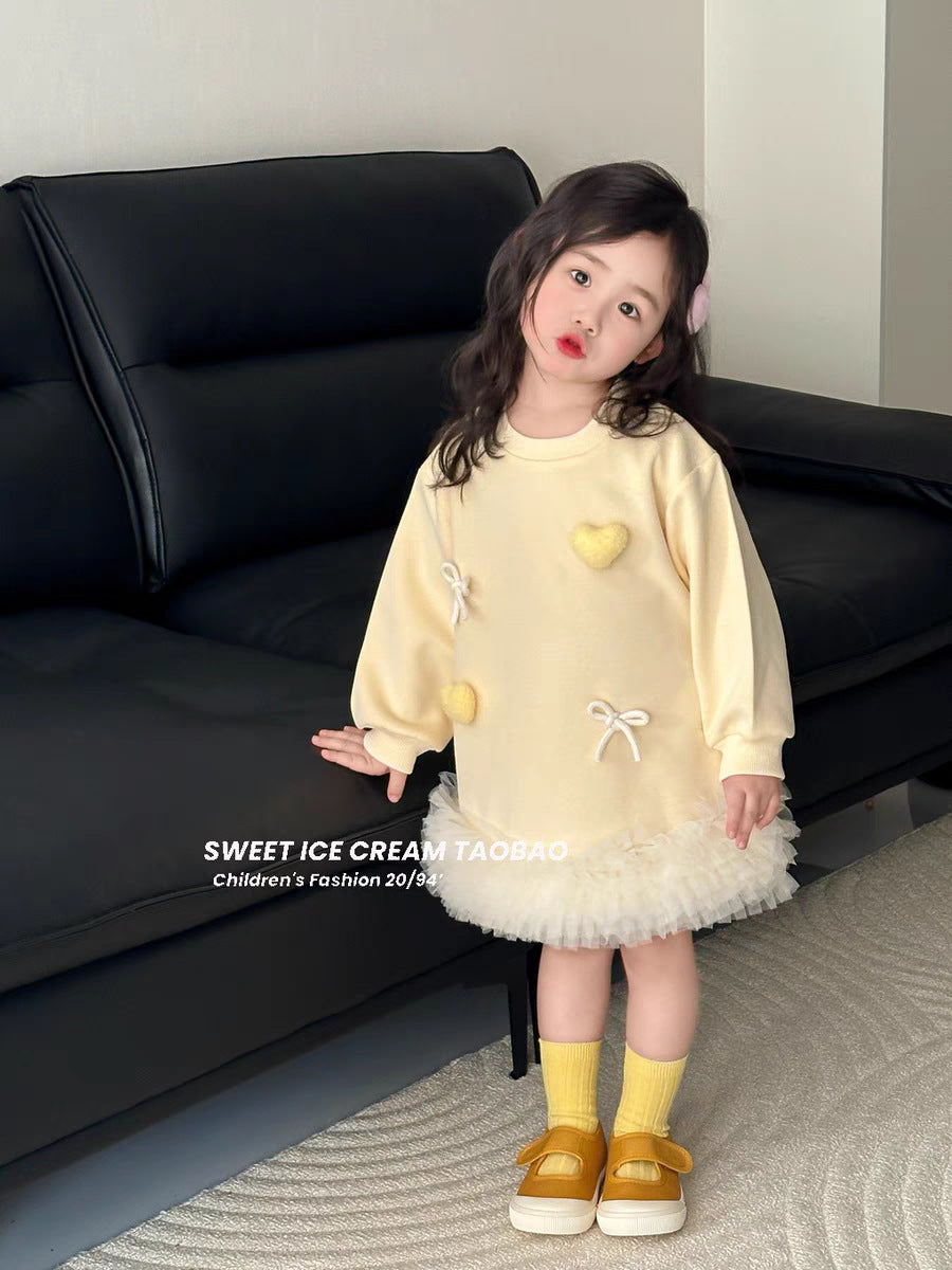 Sweet Little Girl's Sweatshirt Dress Spring and Autumn Outfit2025New stylish baby girl puffy dress sweet mid-length princess dress