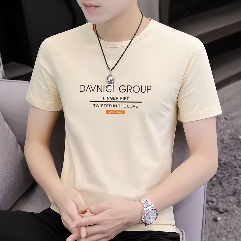 T Solid Color Short Sleeve T-Shirt2025New Short Sleeve Men's Summer Round Neck Trendy Printed Top Half Sleeve Personalized Print