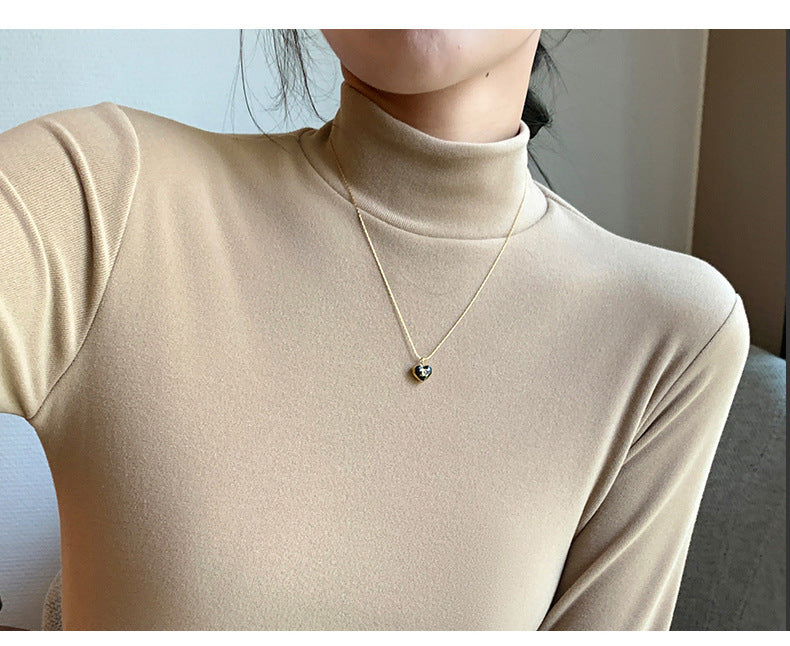 Half Turtleneck Double-Sided Thermal Base Shirt for Women, Spring and Autumn Style, Stylish Inner Wear, Solid Color, Fleece-Lined, Thickened, Warm Long-Sleeve Top