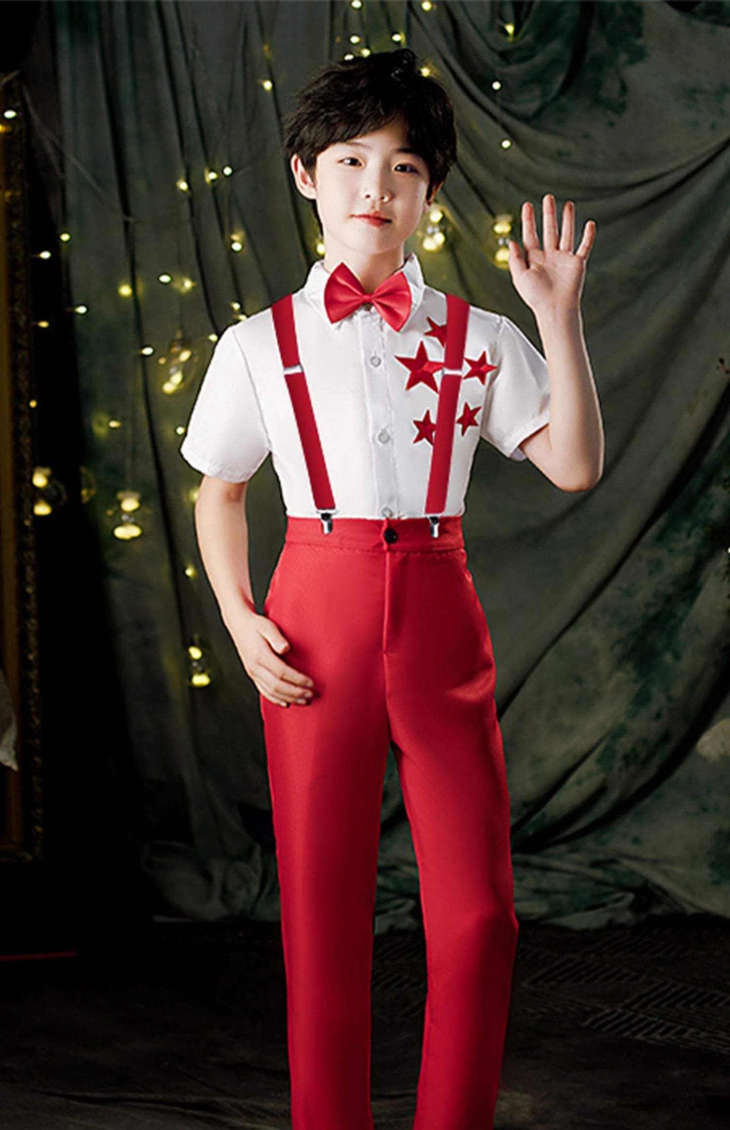 Children's Dance Costume for Children's Day, Red Theme Chorus, Poetry Recitation Performance Costume, Girls' Dress Set