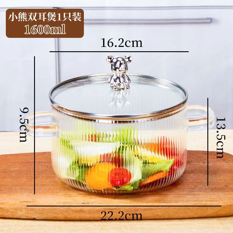 Creative Bear Double Ear Soup Pot Striped Pot Glass Transparent Health Pot Electric Ceramic Stove Heatable Instant Noodle Bowl Milk Pot