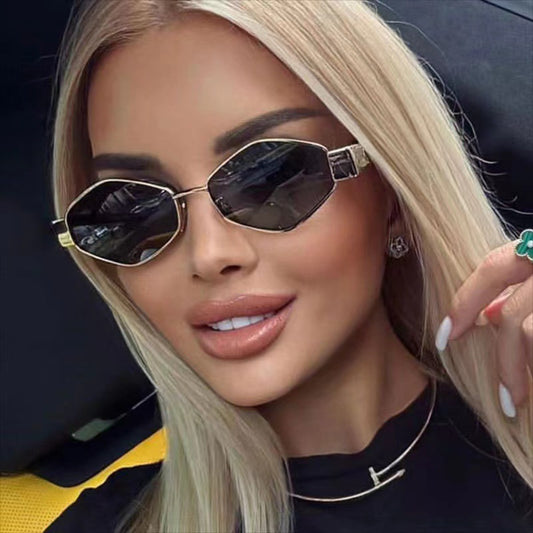 Cross-Border New Diamond-Shaped Glasses Arc de Triomphe Fashion Internet Celebrity Sunglasses Metal Small Frame Polygonal Sunshade Sunglasses